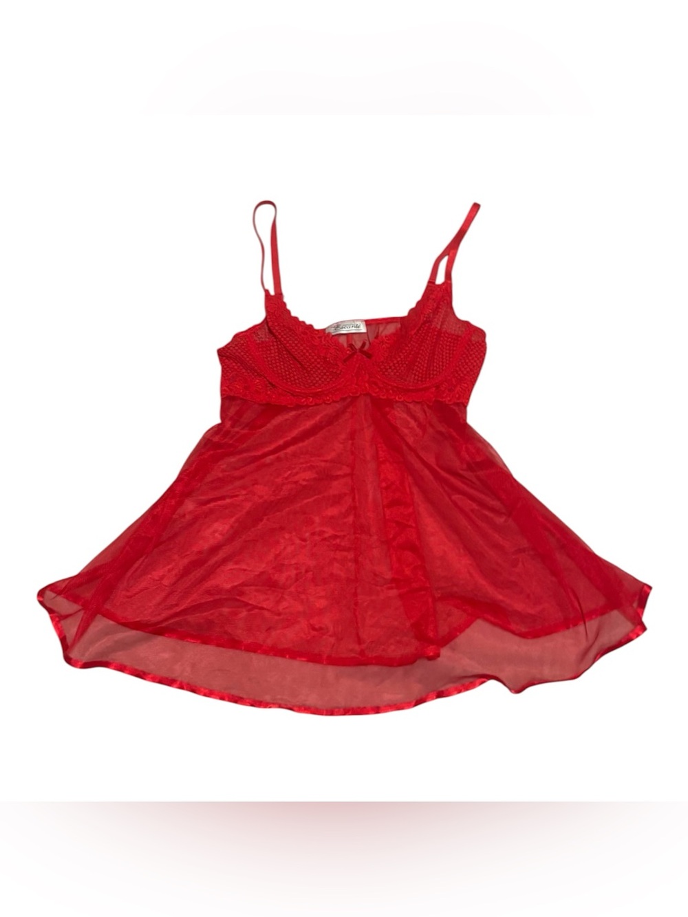 Red Sheer Lace Babydoll Chemise with Adjustable Straps very stretchy